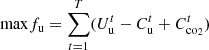 $$ \mathrm{max}{f}_{\mathrm{u}}=\sum_{t=1}^T({U}_{\mathrm{u}}^t-{C}_{\mathrm{u}}^t+{C}_{\mathrm{c}{\mathrm{o}}_2}^t) $$