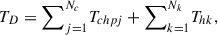 Mathematical equation: $$ {T}_D={\sum }_{j=1}^{{N}_c}{T}_{{chpj}}+{\sum }_{k=1}^{{N}_k} {T}_{{hk}}, $$
