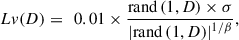 Mathematical equation: $$ {Lv}(D)=\enspace 0.01\times \frac{\mathrm{rand}\left(1,D\right)\times \sigma }{{\left|\mathrm{rand}\left(1,D\right)\right|}^{1/\beta }}, $$