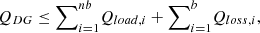 Mathematical equation: $$ {Q}_{{DG}}\le {\sum }_{i=1}^{{nb}}{Q}_{{load},i}+{\sum }_{i=1}^b{Q}_{{loss},i}, $$