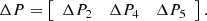 Mathematical equation: $$ \mathbf{\Delta }{P}=\left[\begin{array}{ccc}\Delta {P}_2& \Delta {P}_4& \Delta {P}_5\end{array}\right]. $$