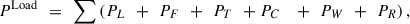 Mathematical equation: $$ {P}^{\mathrm{Load}}\enspace =\enspace \sum \left({P}_L\enspace +\enspace {P}_F\enspace +\enspace {P}_{{T}\enspace }+{P}_{{C}\enspace }\enspace +\enspace {P}_W\enspace +\enspace {P}_R\right), $$