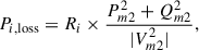 Mathematical equation: $$ {P}_{i,\mathrm{loss}}={R}_i\times \frac{{P}_{m2}^2+{Q}_{m2}^2}{|{V}_{m2}^2|}, $$