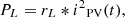 Mathematical equation: $$ {P}_L={r}_L\ast {i^2}_{\textrm{PV}}(t), $$