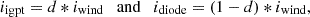 Mathematical equation: $$ {i}_{\textrm{igpt}}=d\ast {i}_{\textrm{wind}}\kern1em \textrm{and}\kern1em {i}_{\textrm{diode}}=\left(1-d\right)\ast {i}_{\textrm{wind}}, $$