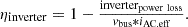 Mathematical equation: $$ {\displaystyle \begin{array}{c}{\eta}_{\textrm{inverter}}=1-\frac{{\textrm{inverter}}_{\textrm{power}\ \textrm{loss}}}{v_{\textrm{bus}}\ast {i}_{\textrm{AC}.\textrm{eff}}}.\end{array}} $$