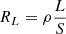 Mathematical equation: $$ {R}_L=\rho \frac{L}{S} $$