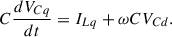 Mathematical equation: $$ C\frac{d{V}_{Cq}}{dt}={I}_{Lq}+\omega C{V}_{Cd}. $$