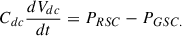 Mathematical equation: $$ {C}_{dc}\frac{d{V}_{dc}}{dt}={P}_{RSC}-{P}_{GSC.} $$