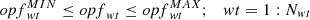 Mathematical equation: $$ {opf}_{wt}^{MIN}\le {opf}_{wt}\le {opf}_{wt}^{MAX};\kern1em wt=1:{N}_{wt} $$