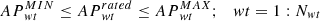 Mathematical equation: $$ {AP}_{wt}^{MIN}\le {AP}_{wt}^{rated}\le {AP}_{wt}^{MAX};\kern1em wt=1:{N}_{wt} $$