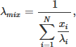 Mathematical equation: $$ \lambda_{mix} = \frac{1}{\displaystyle \sum_{i=1}^{N} \frac{x_i}{\lambda_i}}, $$
